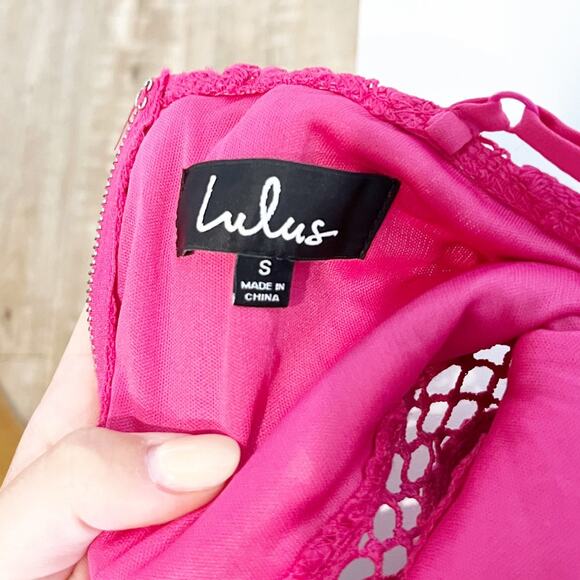 Lulus Taliah Sleeveless Floral Lace Crochet Trim Midi Trumpet Dress Hot Pink S - Picture 3 of 8